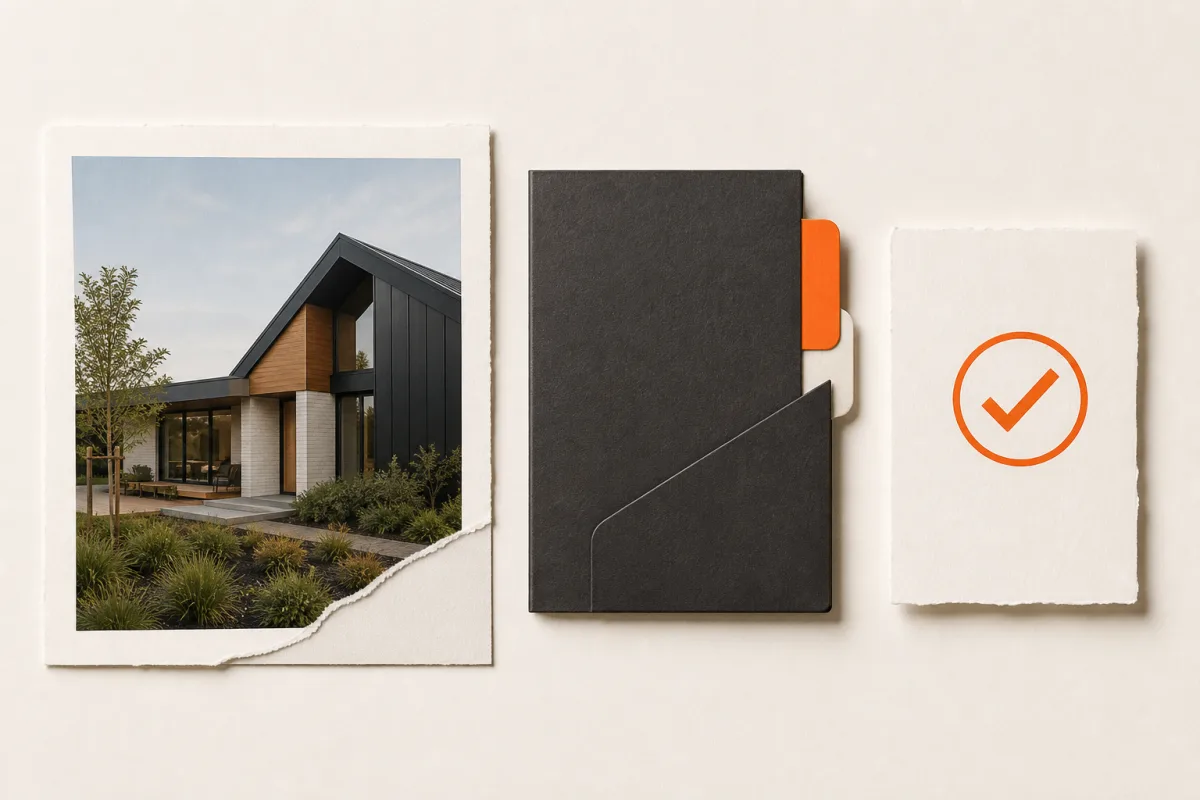Property listing, campaign folder and approval mark in a clear sequence